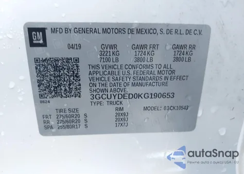 2019 Chevrolet Silverado 1500 Lt from USA, damaged, VIN 3GCUYDED0KG190653